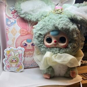 Kawaii Baby Three Lily Rabbit Town AINA V2 plush bunny keychain bag charm green